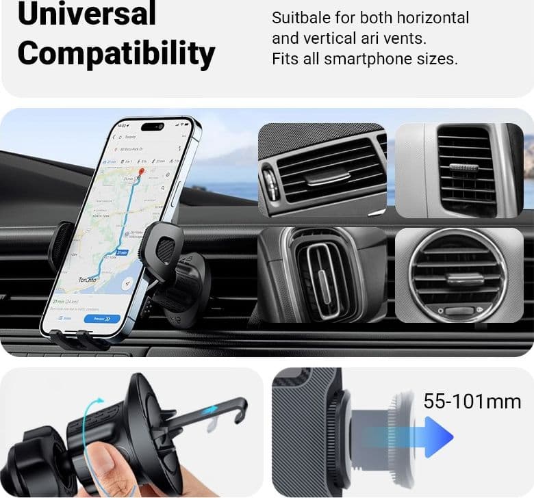 Crong Carclip Air Vent - Supporto universale per bocchette dell'aria per auto (nero) - 13