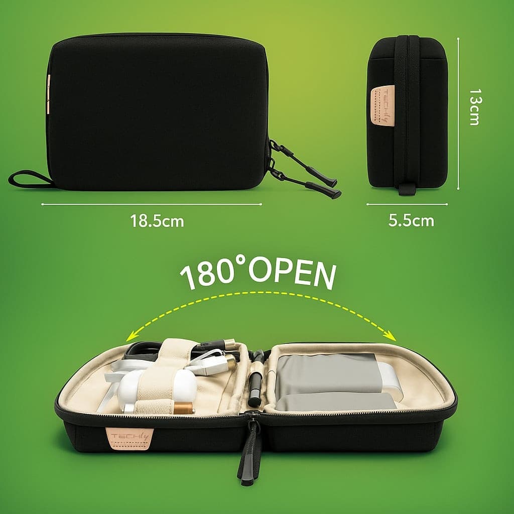 Borsa Organizer Compatta per Accessori Ufficio Fotografia Viaggi, Nero - 2