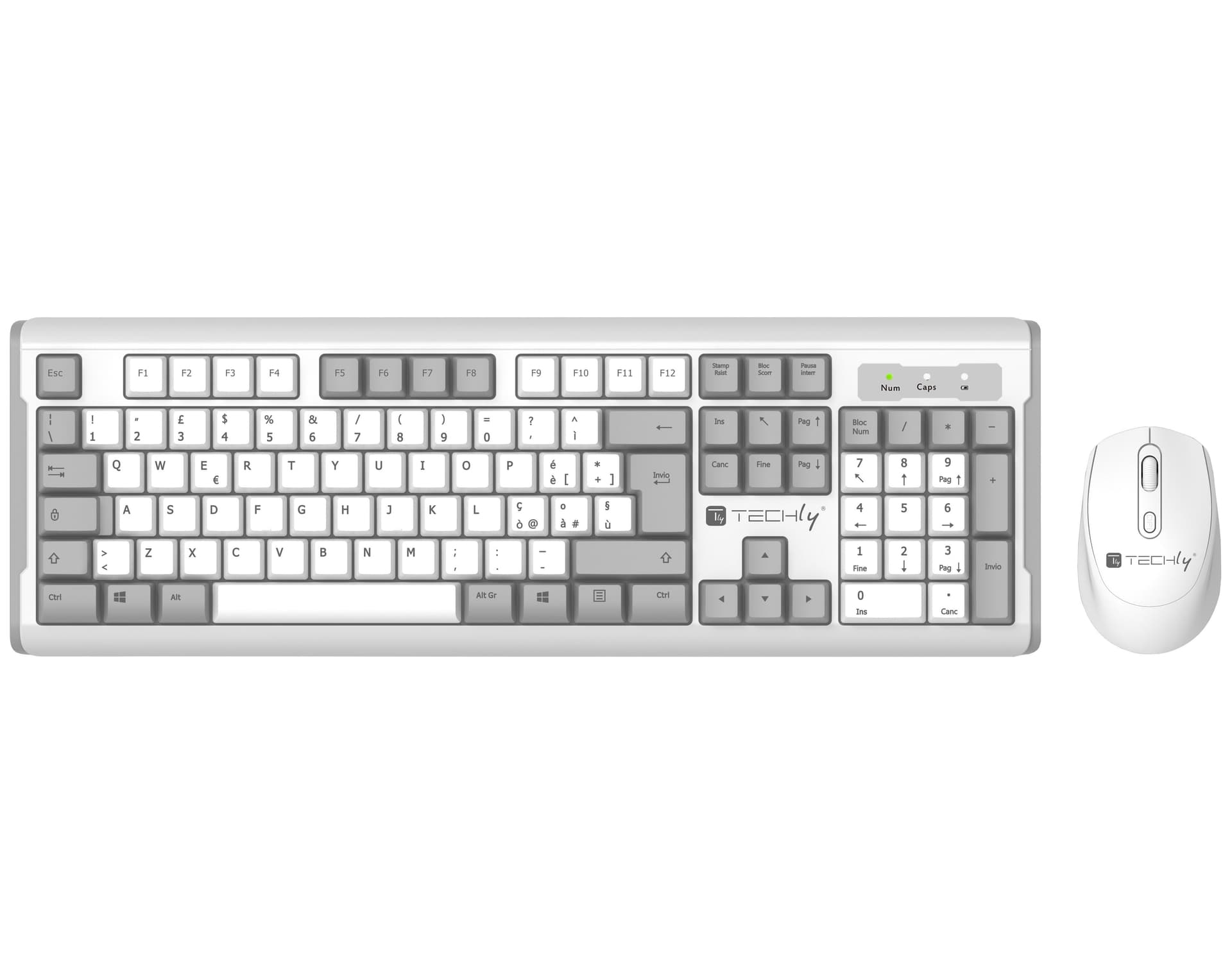 Kit Tastiera e Mouse 1600 Dpi Wireless Bianco e Grigio - 3