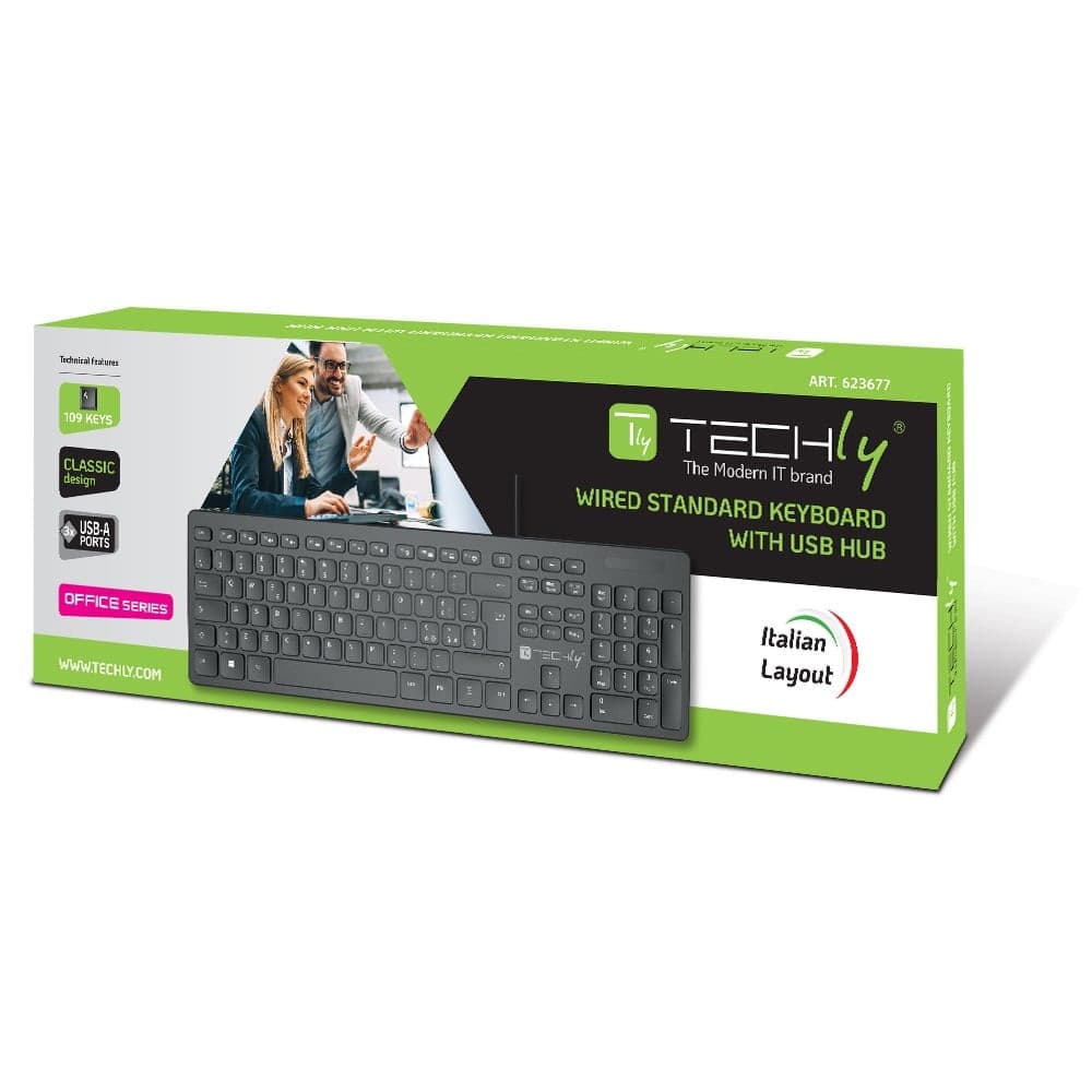 Tastiera USB Standard 109 Tasti Layout Italiano e Hub 3 Porte USB Nero - 2