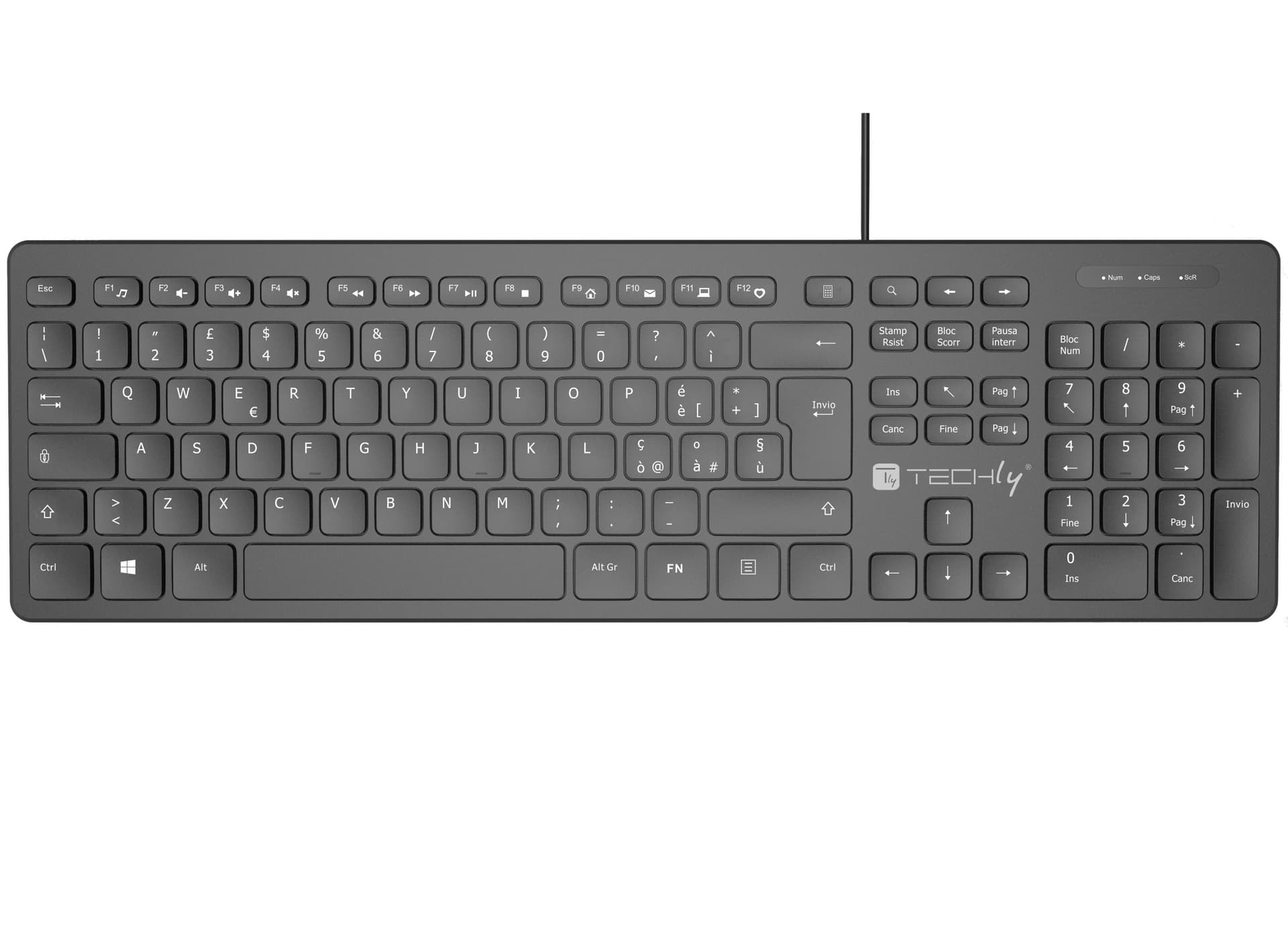 Tastiera USB Standard 109 Tasti Layout Italiano e Hub 3 Porte USB Nero - 4