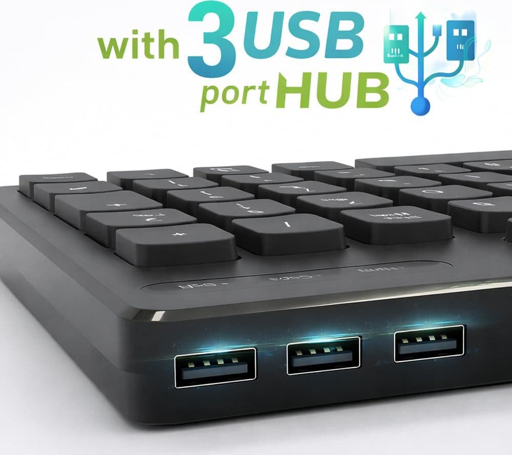 Tastiera USB Standard 109 Tasti Layout Italiano e Hub 3 Porte USB Nero - 6