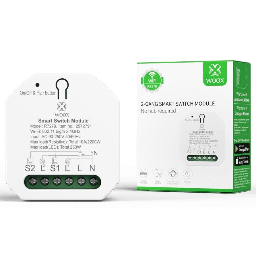 Smart Switch a 2 canali WiFi 2.4GHz, R7279 - 2