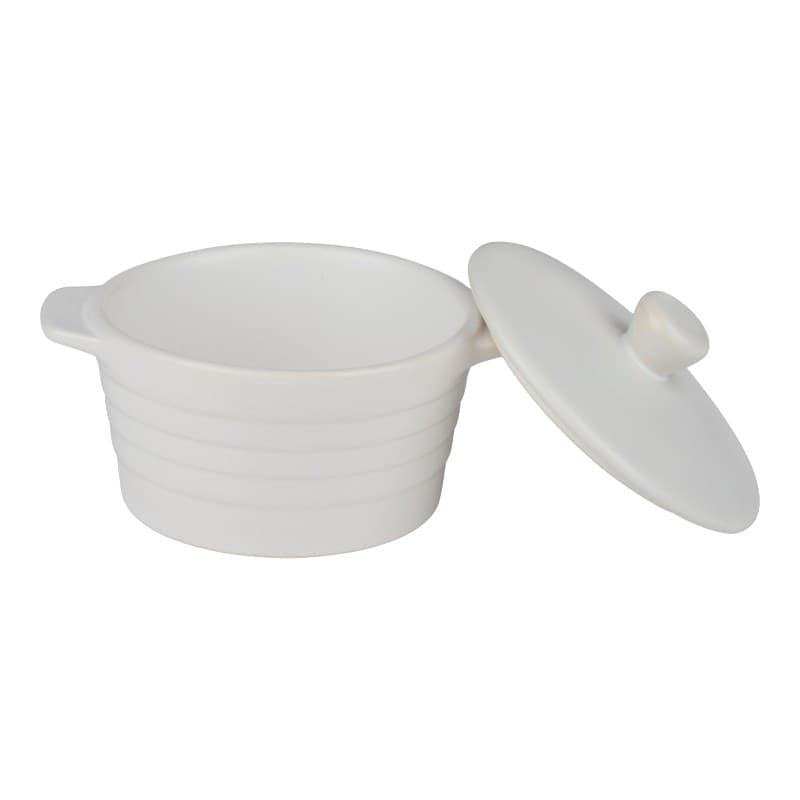 Alpina - Pirofila in ceramica con coperchio, rotonda, 13x10 cm, 210 ml (bianco) - 2