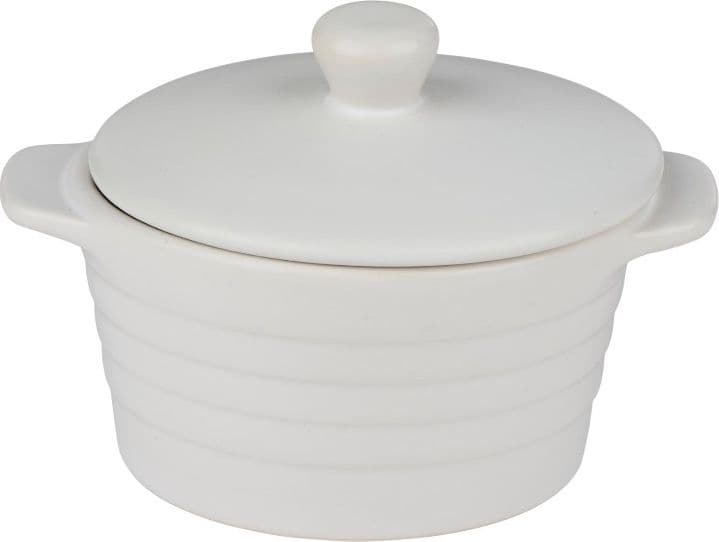 Alpina - Pirofila in ceramica con coperchio, rotonda, 13x10 cm, 210 ml (bianco) - 6