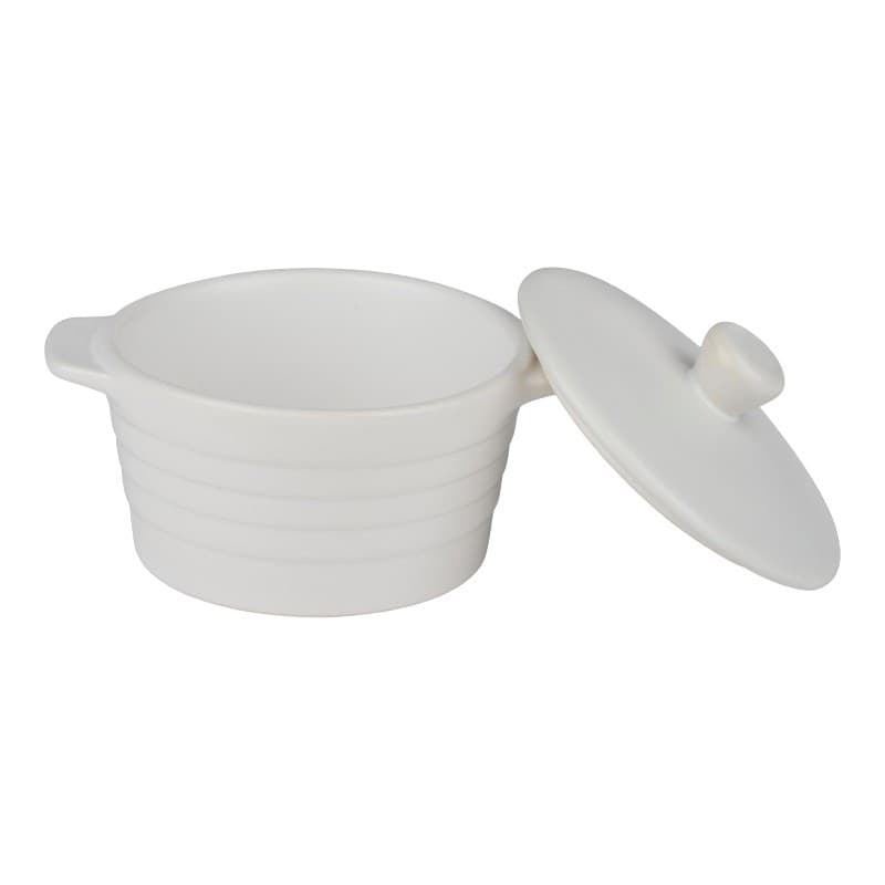 Alpina - Pirofila in ceramica con coperchio, rotonda, 13x10 cm, 210 ml (bianco) - 7