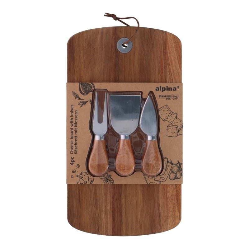 Alpina - Set per servire formaggi, tagliere in legno, 32x17,5 cm, + 3 coltelli - 2
