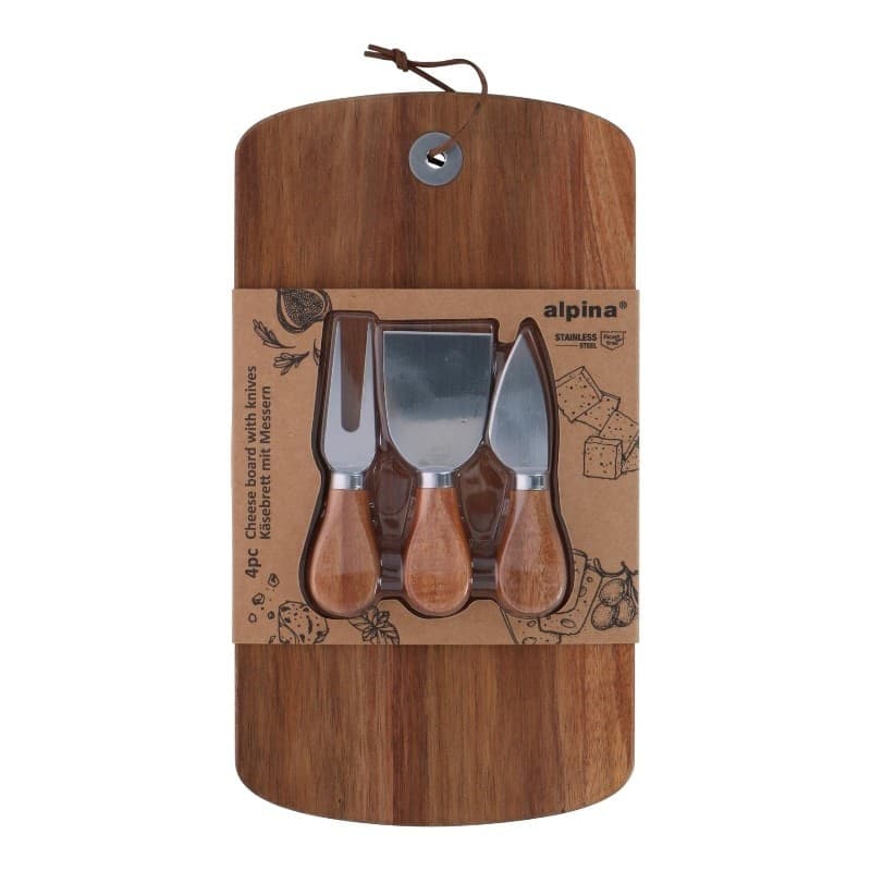 Alpina - Set per servire formaggi, tagliere in legno, 32x17,5 cm, + 3 coltelli - 4