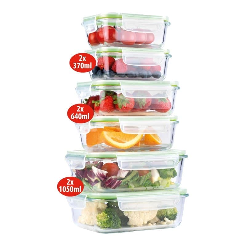 Alpina - Set di 6 contenitori per alimenti in vetro con coperchio lunchbox 370 ml / 640 ml / 1050 ml - 5