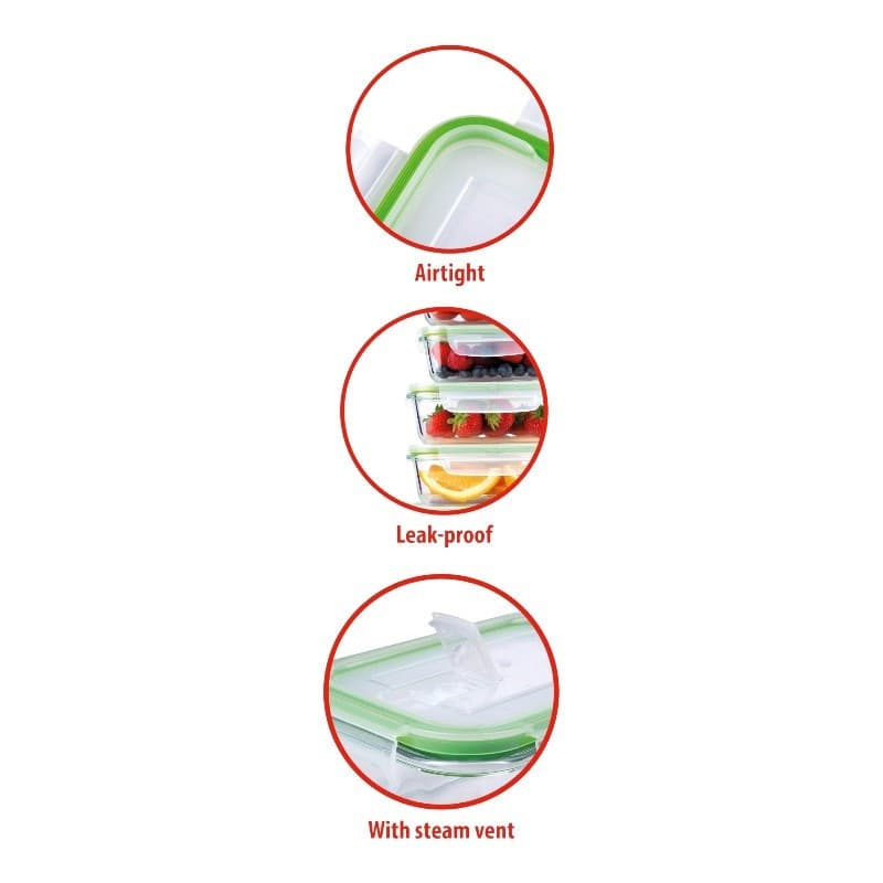 Alpina - Set di 6 contenitori per alimenti in vetro con coperchio lunchbox 370 ml / 640 ml / 1050 ml - 6