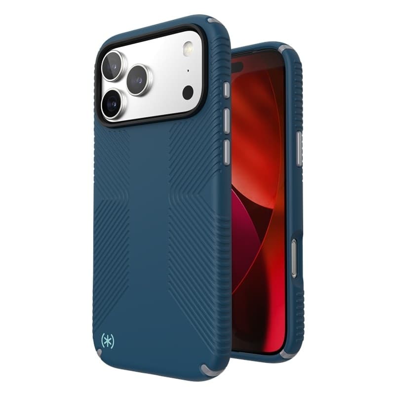 Speck Presidio2 Grip MagSafe - Custodia per iPhone 17 Pro Max (Deep Sea/Argento metallizzato) - 11