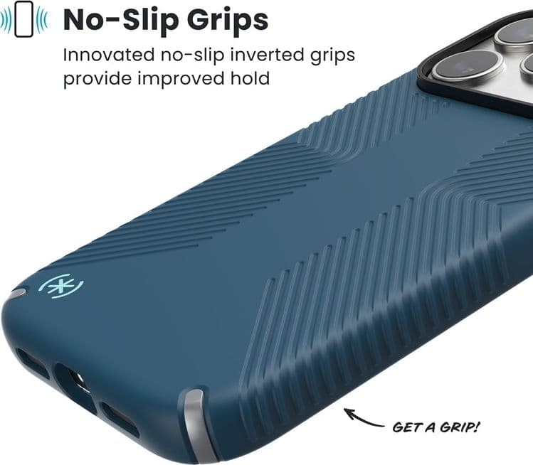 Speck Presidio2 Grip MagSafe - Custodia per iPhone 17 Pro Max (Deep Sea/Argento metallizzato) - 13