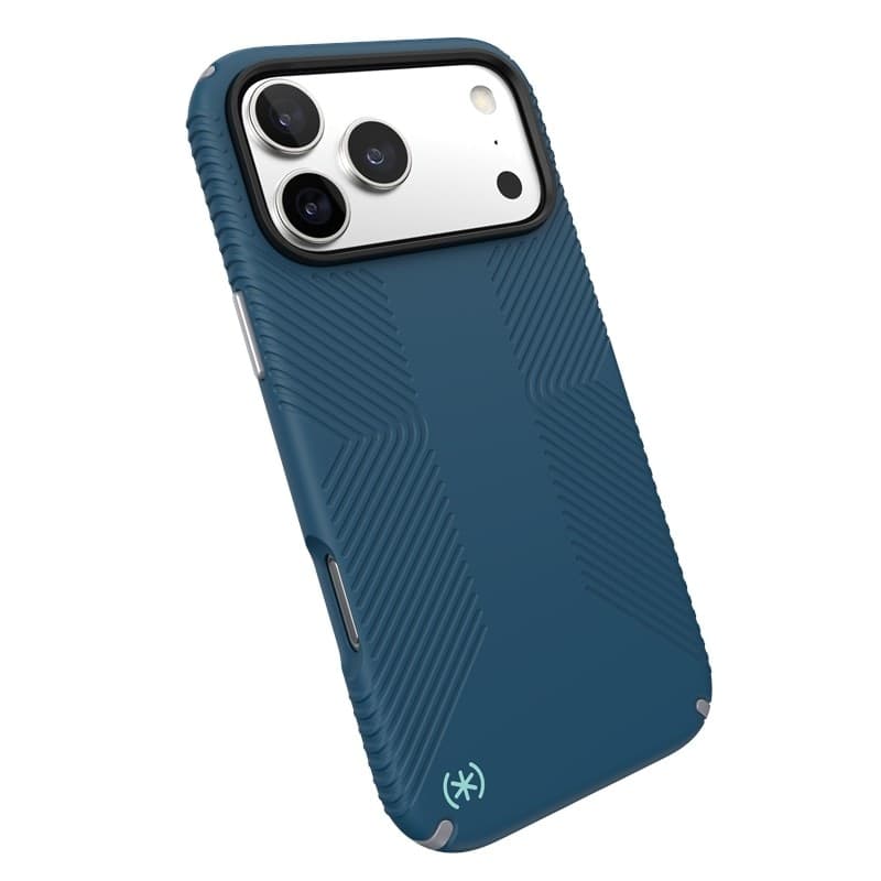 Speck Presidio2 Grip MagSafe - Custodia per iPhone 17 Pro Max (Deep Sea/Argento metallizzato) - 17