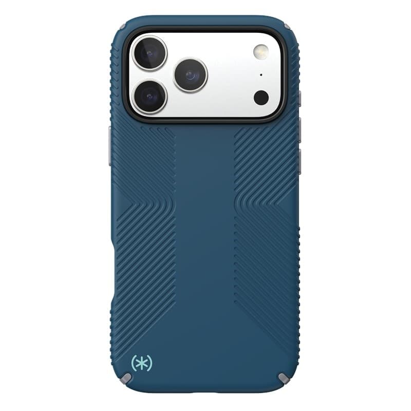 Speck Presidio2 Grip MagSafe - Custodia per iPhone 17 Pro Max (Deep Sea/Argento metallizzato) - 18