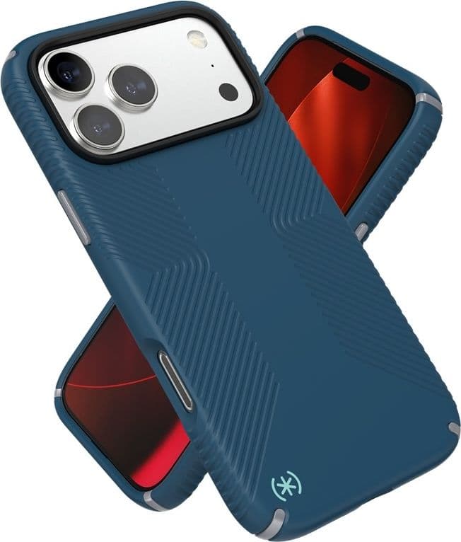 Speck Presidio2 Grip MagSafe - Custodia per iPhone 17 Pro Max (Deep Sea/Argento metallizzato) - 20