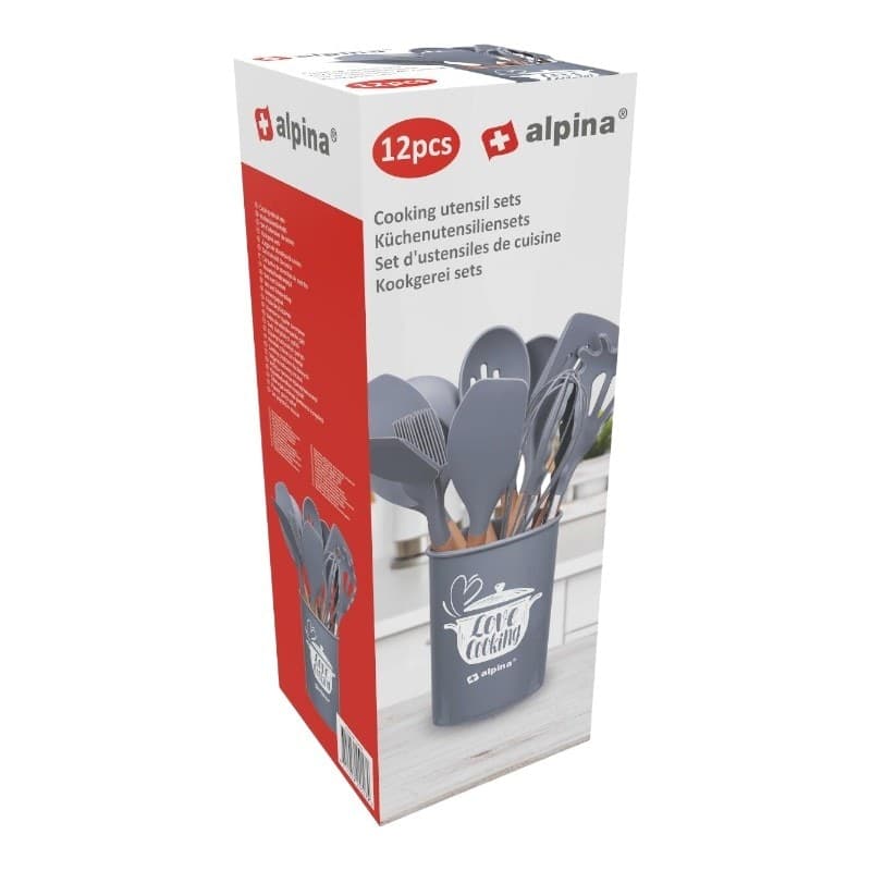 Alpina - Set di utensili da cucina in silicone con supporto, 12 pezzi - 17
