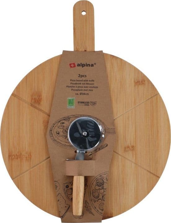 Alpina - Set per servire la pizza, tagliere da 34 cm + coltello - 7
