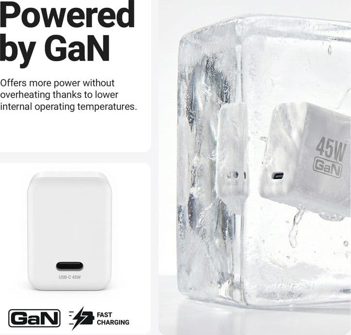 Crong Ultra Compact GaN - Caricabatterie da parete USB-C 45W PD 3.0 con PPS (bianco) - 14