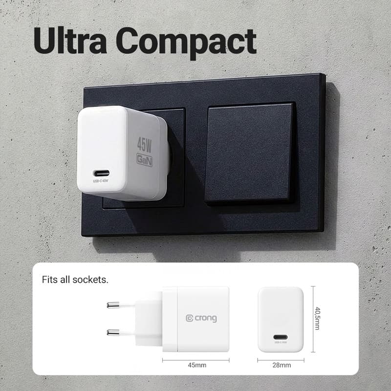 Crong Ultra Compact GaN - Caricabatterie da parete USB-C 45W PD 3.0 con PPS (bianco) - 7