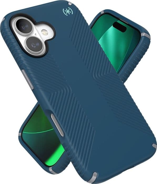 Speck Presidio2 Grip MagSafe - Custodia per iPhone 17 (Deep Sea/Argento metallizzato) - 20