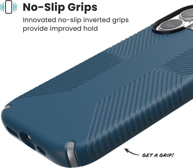 Speck Presidio2 Grip MagSafe - Custodia per iPhone 17 (Deep Sea/Argento metallizzato) - 3