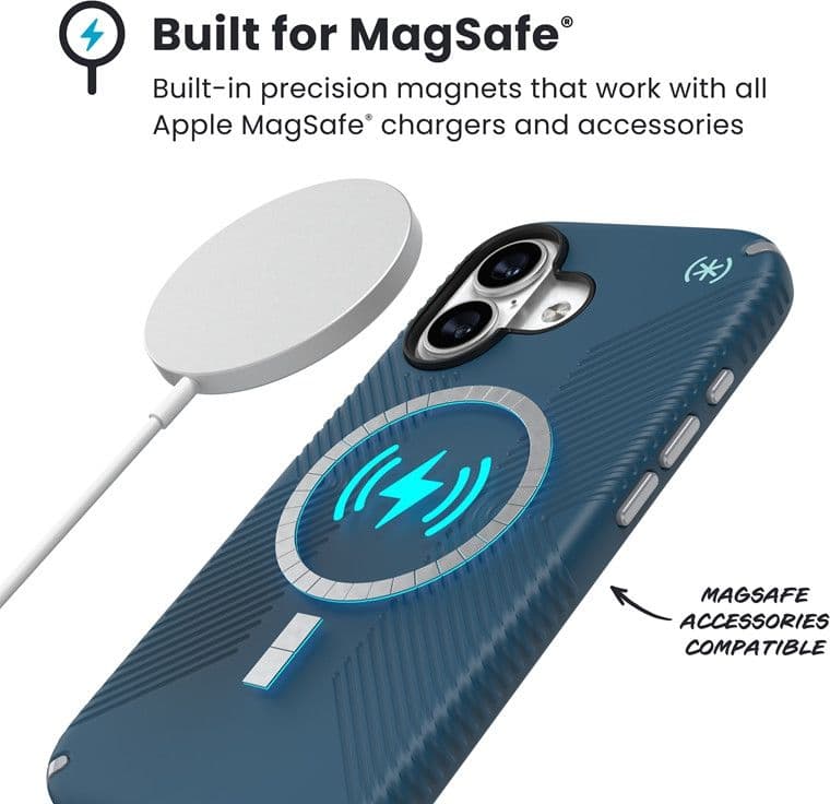 Speck Presidio2 Grip MagSafe - Custodia per iPhone 17 (Deep Sea/Argento metallizzato) - 5