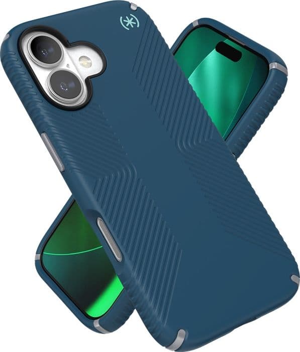 Speck Presidio2 Grip MagSafe - Custodia per iPhone 17 (Deep Sea/Argento metallizzato) - 10