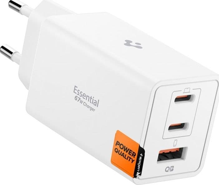 Spigen Essential EE673EU GaN Pro - Caricabatterie da muro 2x USB-C + USB-A 67W (bianco) - 8