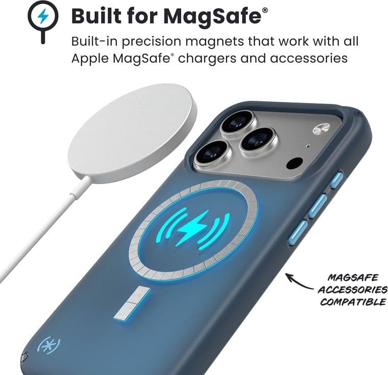 Speck Presidio Lux MagSafe - Custodia per iPhone 17 Pro (Deep Sea Fade / Nero / Spell Blue) - 4