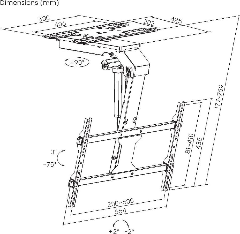 Supporto TV Motorizzato da Soffitto Inclinabile Integrazione Smart Home per TV da 37 a 75'', Nero - 2