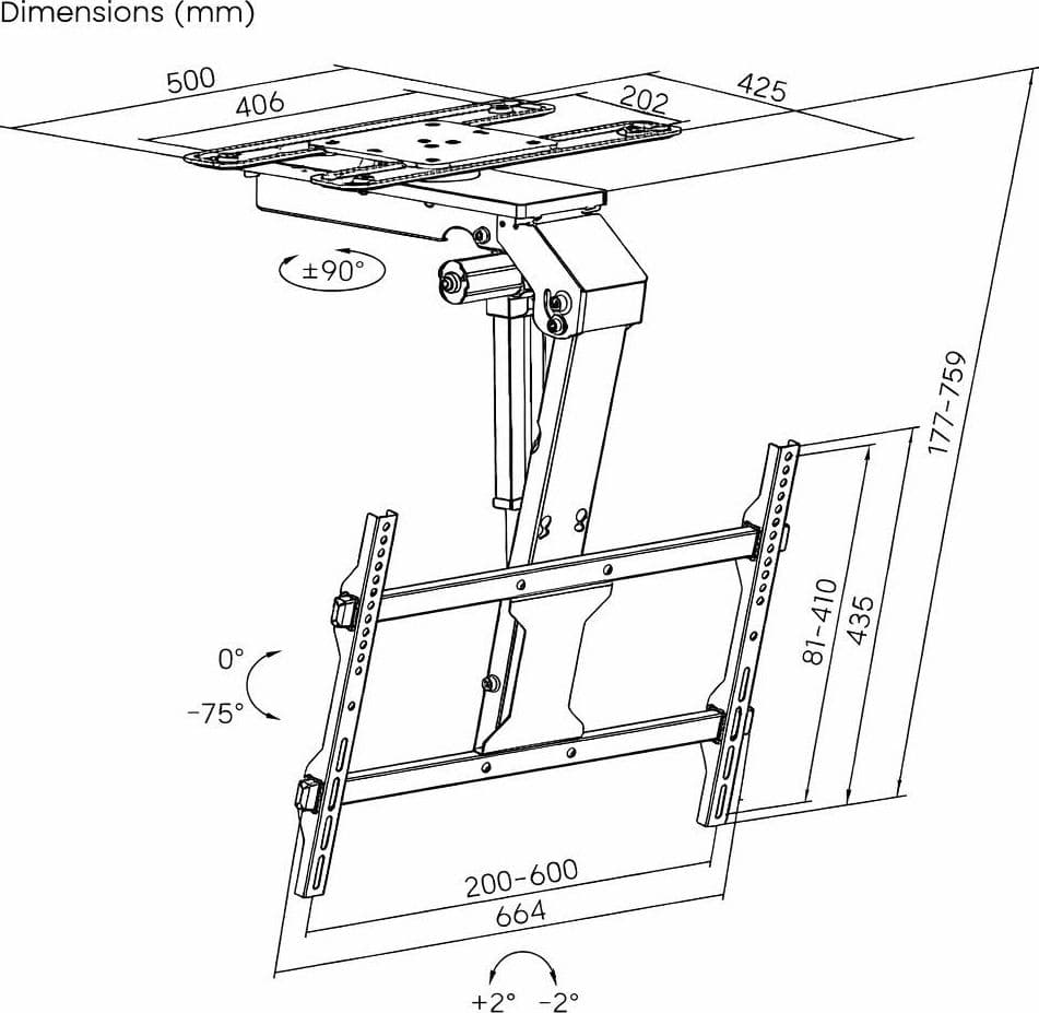 Supporto TV Motorizzato da Soffitto Inclinabile Integrazione Smart Home per TV da 37 a 75'', Nero - 12