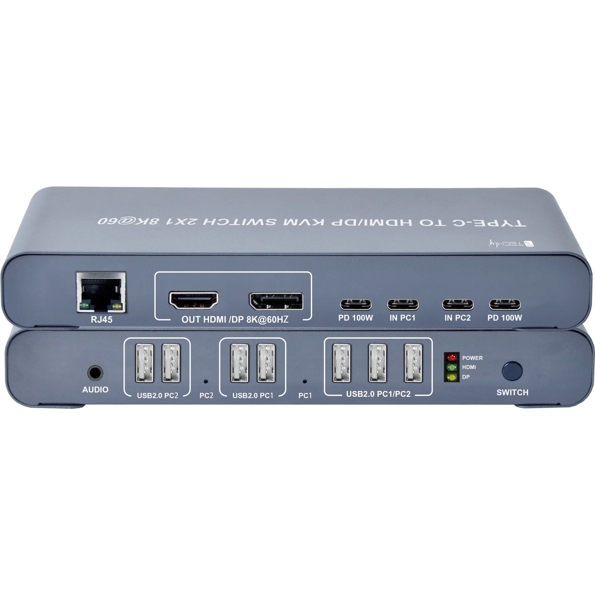 KVM Switch 2x1 USB2.0 Tipo C&trade a HDMI/DP 8K@60Hz PD100W Nero - 8