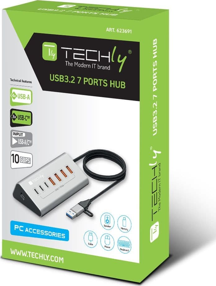 Hub USB 3.2 Gen2 a 4 porte USB-A, 3p USB-C&trade in Metallo - 2