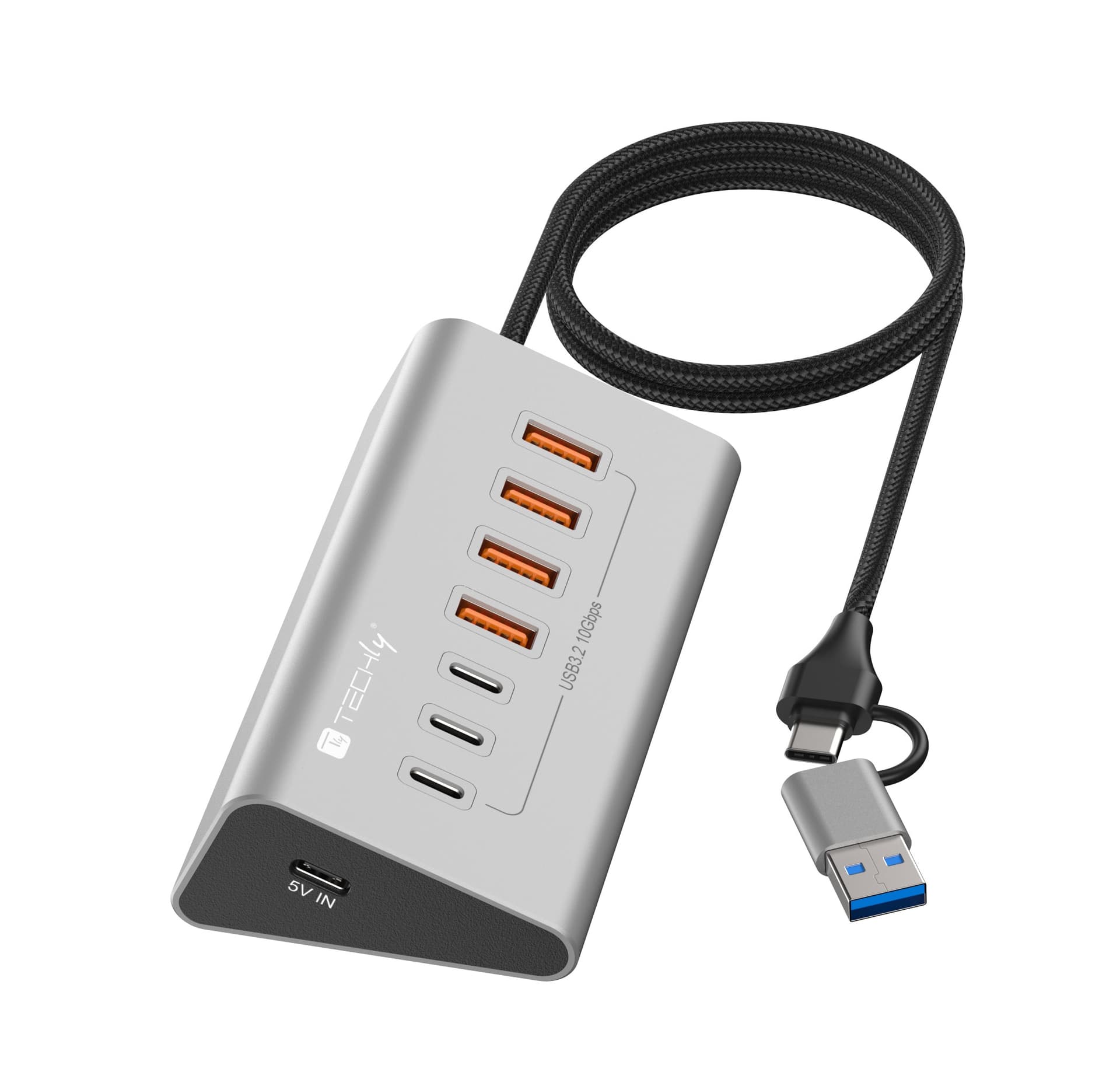 Hub USB 3.2 Gen2 a 4 porte USB-A, 3p USB-C&trade in Metallo - 8