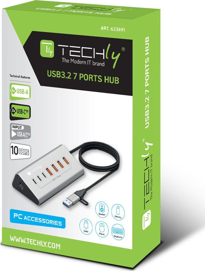 Hub USB 3.2 Gen2 a 4 porte USB-A, 3p USB-C&trade in Metallo - 9
