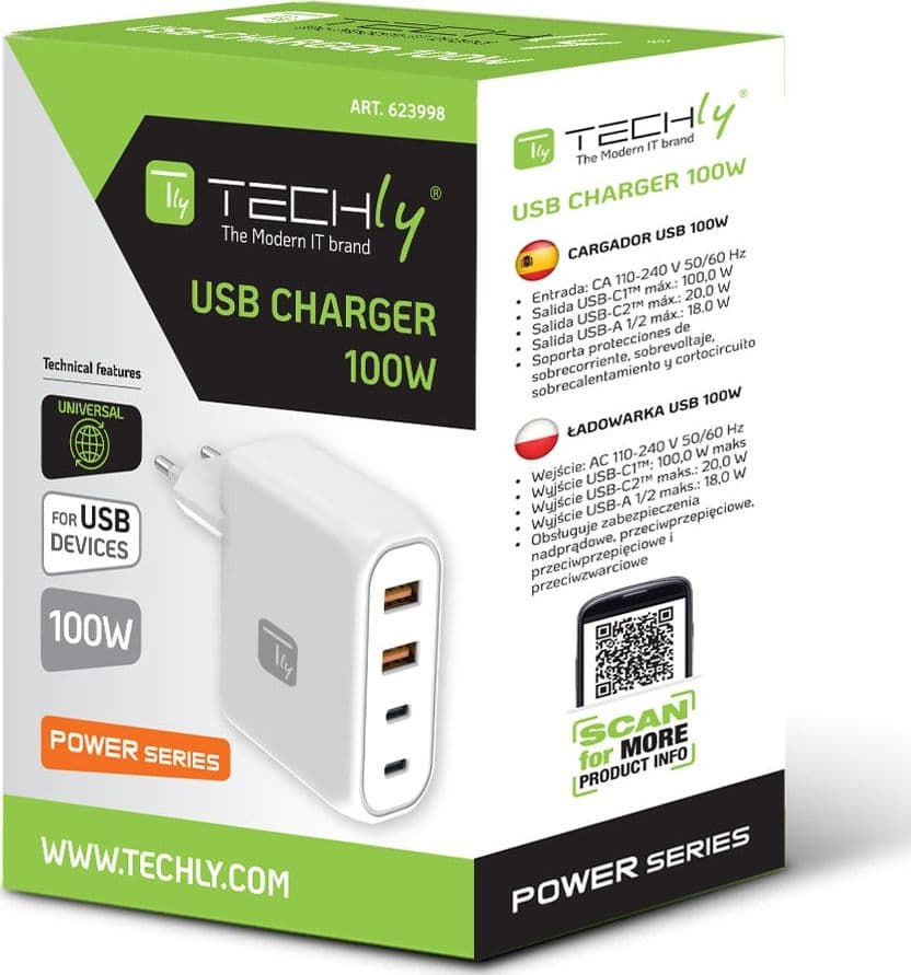 Caricatore Alimentatore 2 Porte USB-C&trade e 2 Porte USB-A da Muro 100W per Smartphone o Tablet - 2