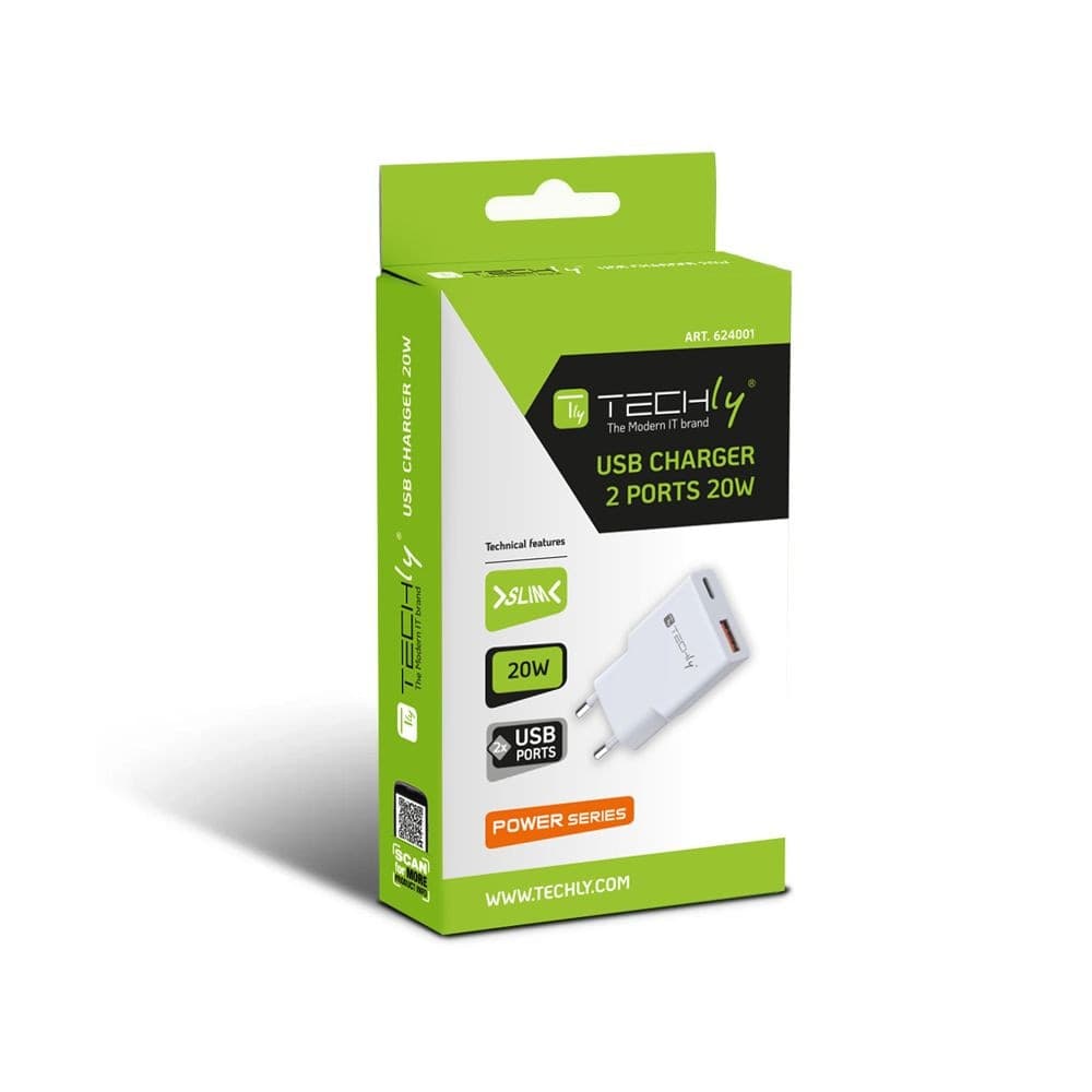 Caricatore Alimentatore USB-C&trade 20W e USB-A QC da Muro - 8