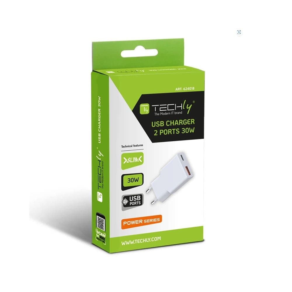 Caricatore Alimentatore USB-C&trade 30W e USB-A QC da Muro - 2