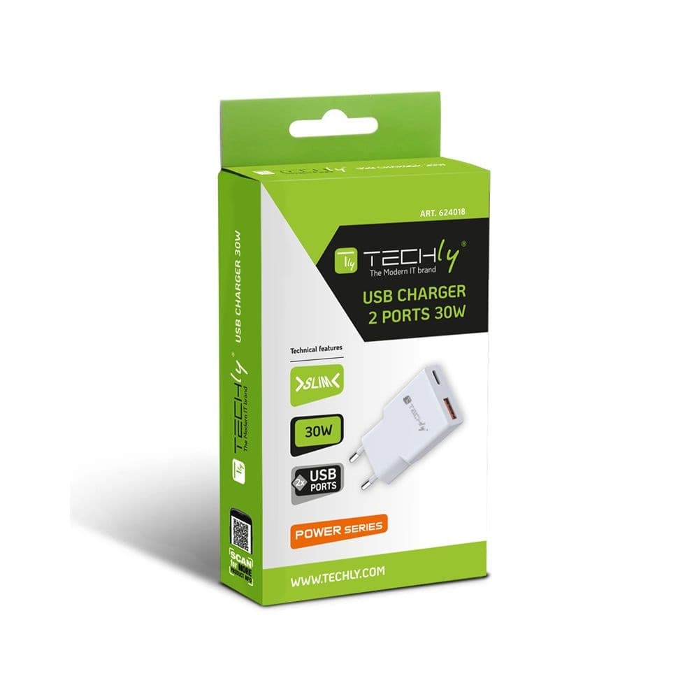 Caricatore Alimentatore USB-C&trade 30W e USB-A QC da Muro - 10