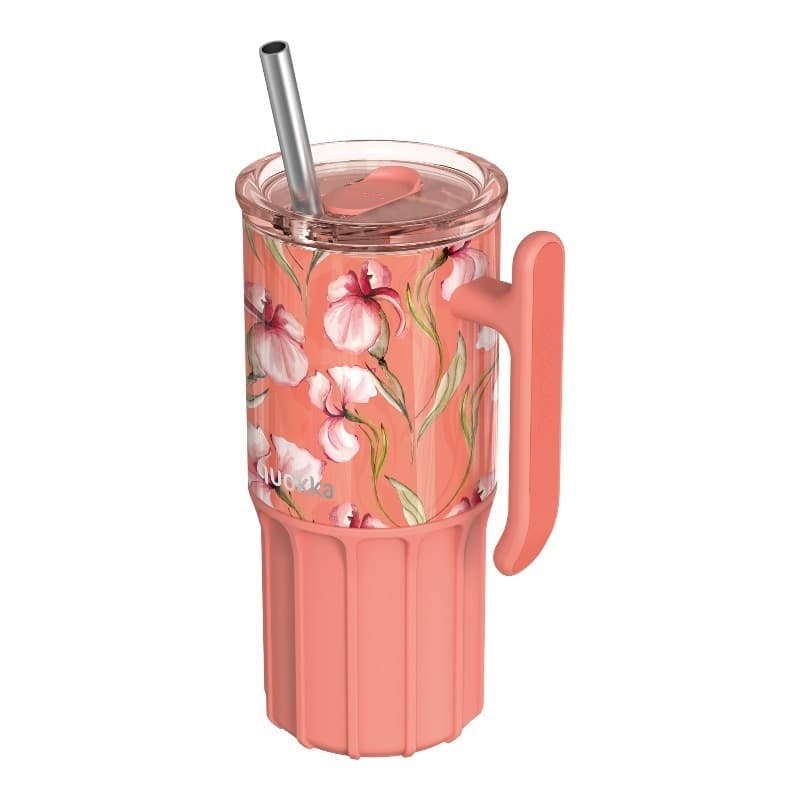 Quokka Umi - Tazza termica in acciaio inox da 720 ml con cannuccia e sottobicchiere in silicone (Corallo floreale) - 4