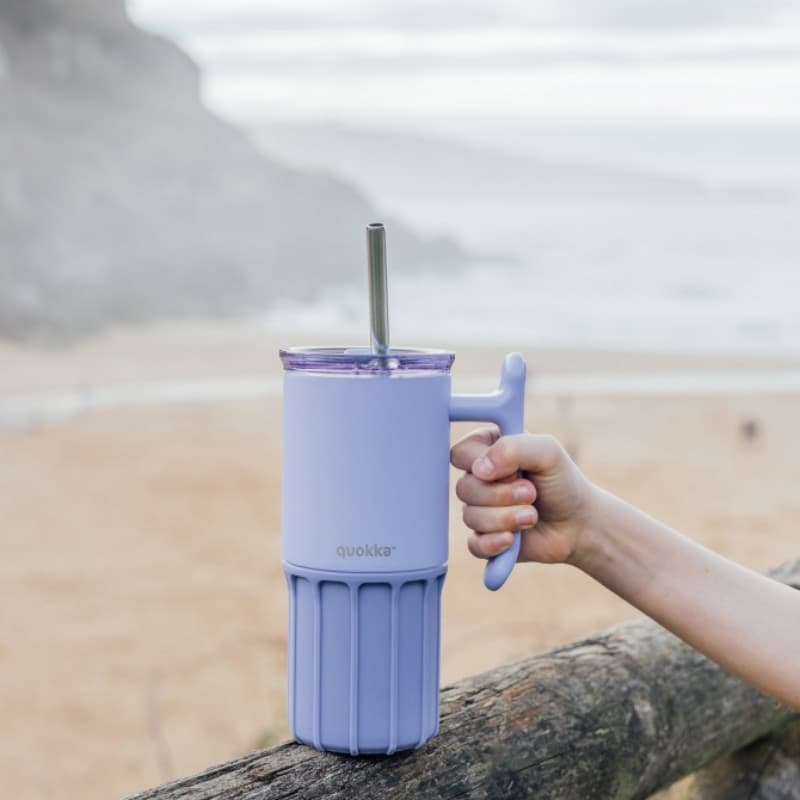 Quokka Umi - Tazza termica in acciaio inox da 720 ml con cannuccia e base in silicone (lavanda) - 3