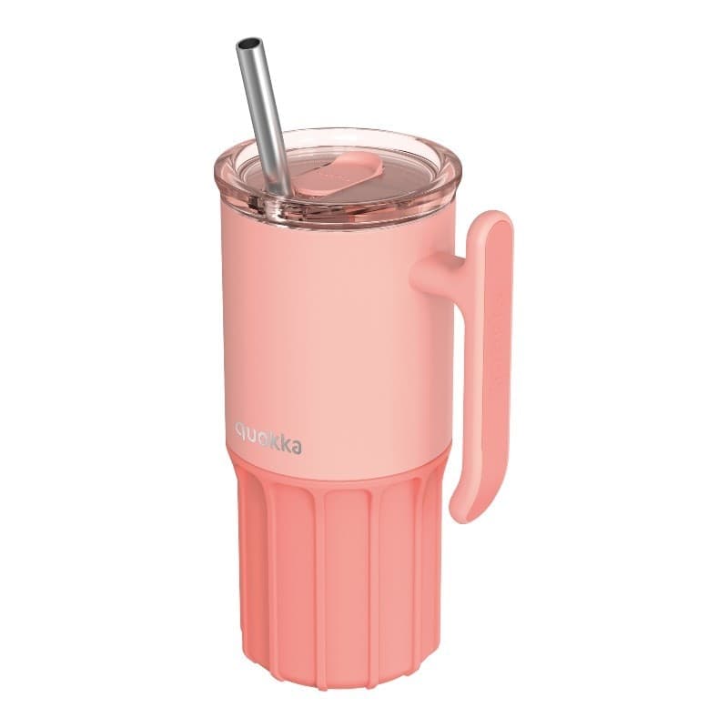 Quokka Umi - Tazza termica in acciaio inossidabile da 720 ml con cannuccia e base in silicone (rosa pesca) - 4