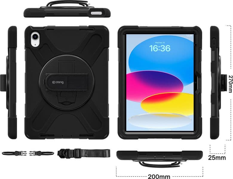 Crong Defender Plus - Custodia blindata per iPad 11" A16 (2025) / 10,9" (2022) (nero) - 10