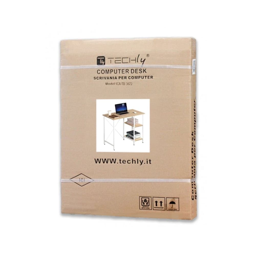 Scrivania per Computer in Metallo con Ripiani Rovere Chiaro e Bianco - 2