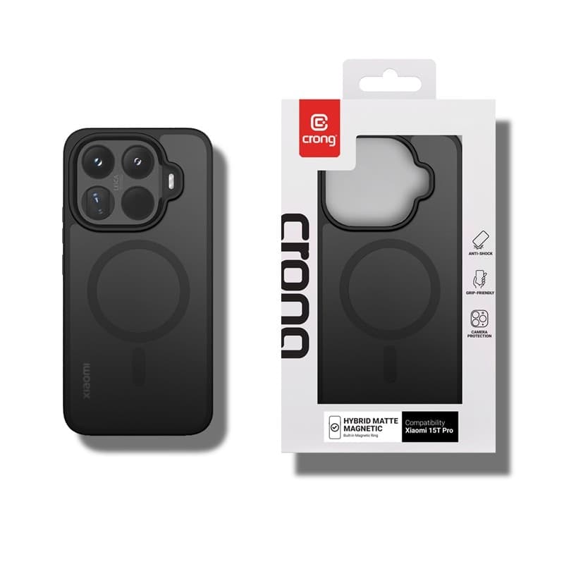 Crong Hybrid Matte Magnetic - Custodia MagSafe per Xiaomi 15T Pro (Nero) - 12