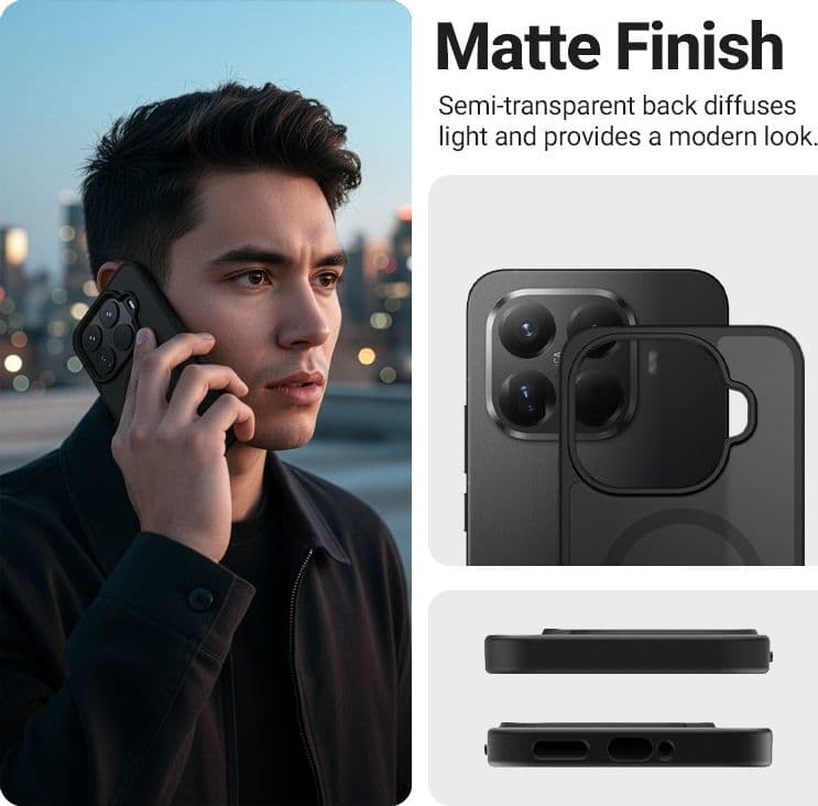 Crong Hybrid Matte Magnetic - Custodia MagSafe per Xiaomi 15T Pro (Nero) - 4