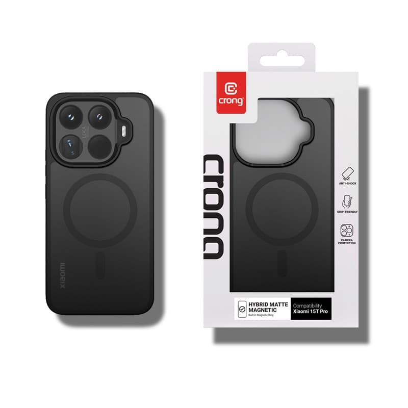 Crong Hybrid Matte Magnetic - Custodia MagSafe per Xiaomi 15T Pro (Nero) - 6