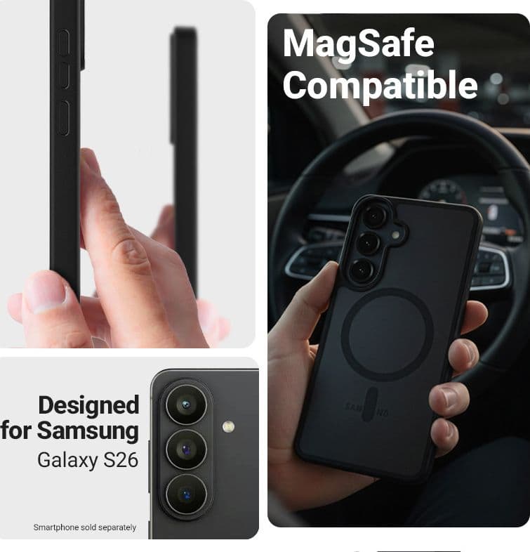 Custodia Crong Hybrid Matte Magnetic - MagSafe per Samsung Galaxy S26 (Nero) - 3