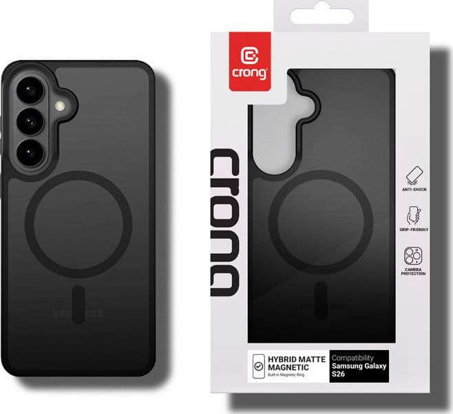 Custodia Crong Hybrid Matte Magnetic - MagSafe per Samsung Galaxy S26 (Nero) - 5