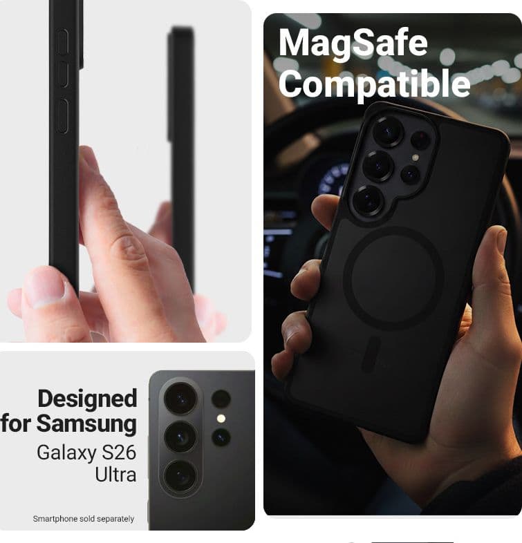 Custodia Crong Hybrid Matte Magnetic - MagSafe per Samsung Galaxy S26 Ultra (Nero) - 3